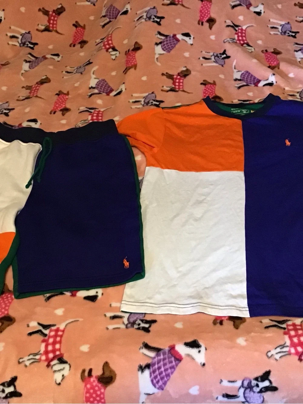 Ralph Lauren Colorblock Kids Tee and Shorts Set - Orange, Blue, White